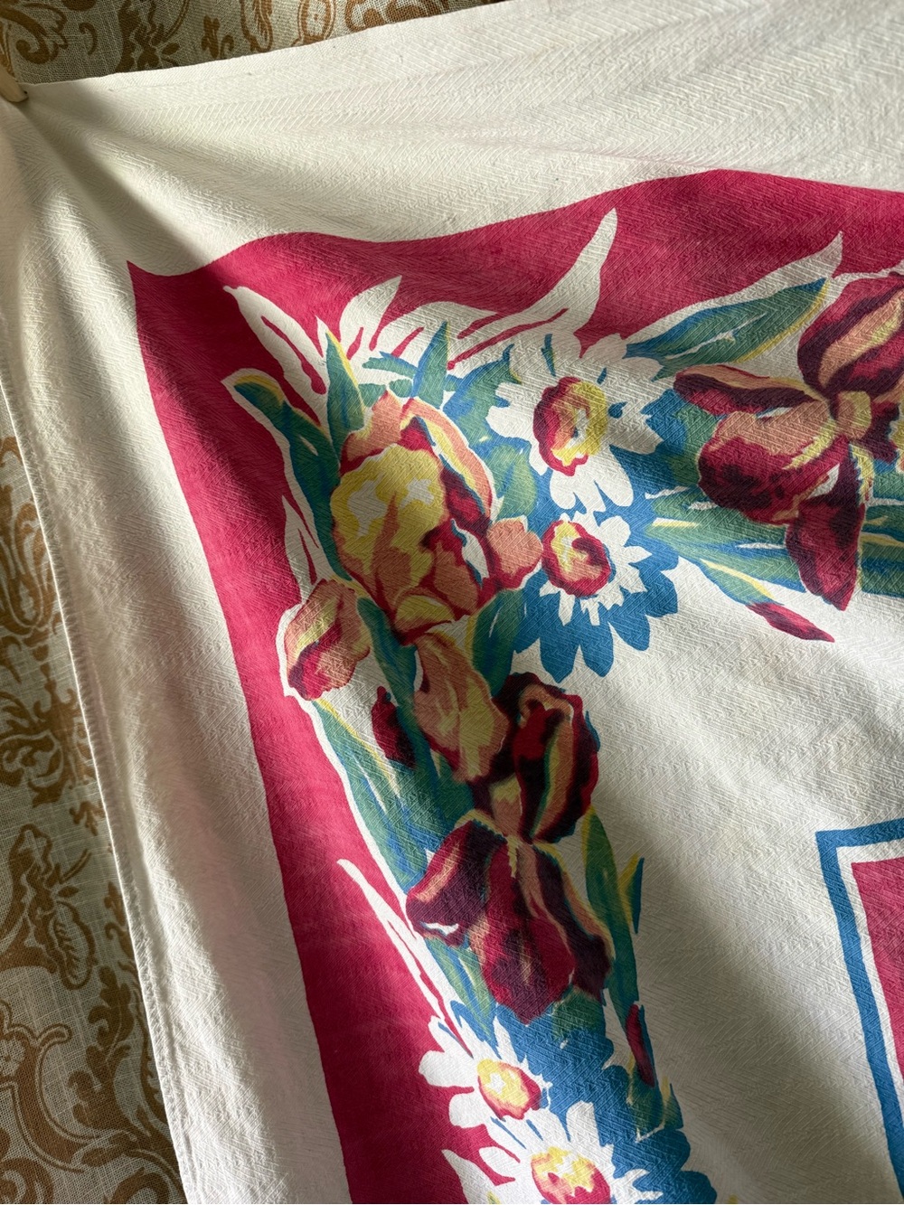 Vintage Mid Century Printed Cotton Tablecloth Pedigree Tag 1950's - Picture 2 of 11